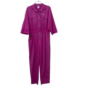 Vintage Dreams Hot Pink Button Front Elastic Waist Jumpsuit Boiler Suit L - READ